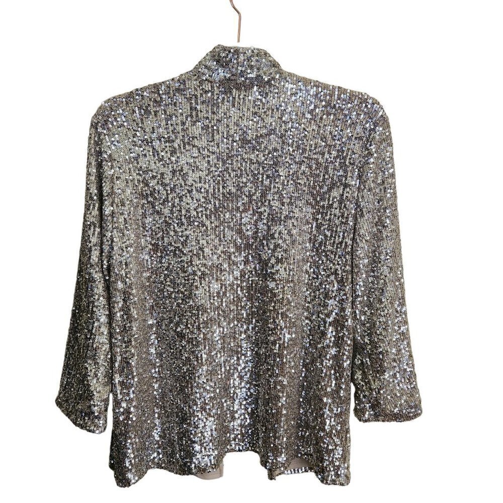 Cable & Gauge Stunning Open Front Silver Sequined Jacket Size M - Picture 3 of 6